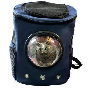 Navy Cat Bubble Backpack Cat Carrier, Polyester & Mesh w/Air Holes, 17"x14”